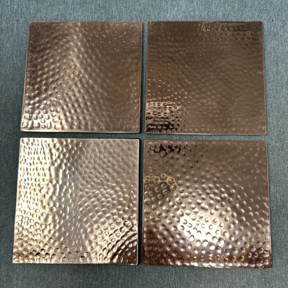 At Home Hammered Bronze Square Coaster Set 4pc Made in India Handcrafted Texture